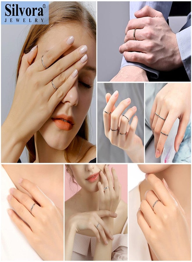 Silvora Dainty Polished Band Rings for Female Sterling Silver 2MM Wedding Band Finger Accessories for Fiancee Wife-to-be - Image 3