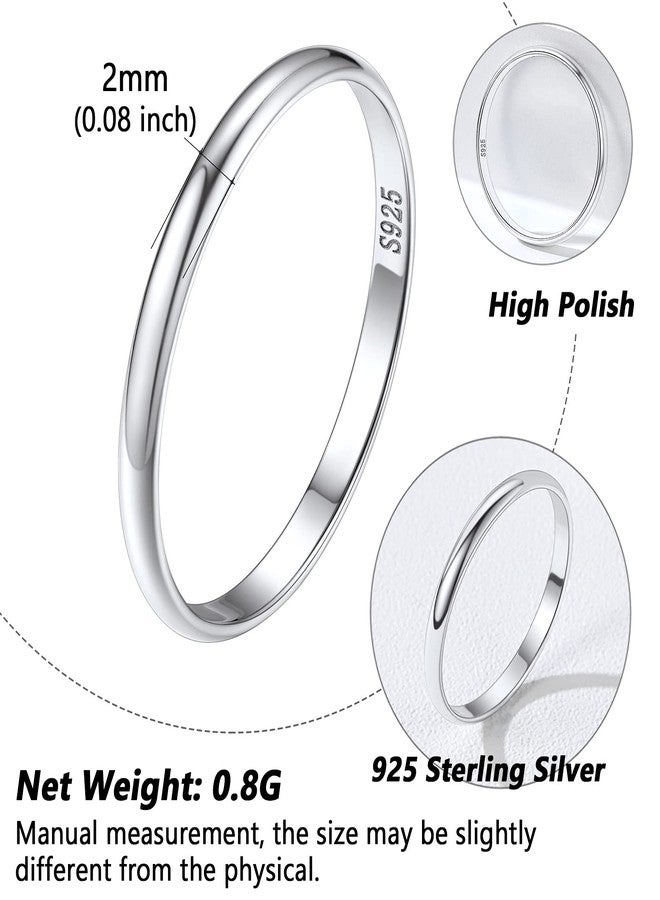 Silvora Dainty Polished Band Rings for Female Sterling Silver 2MM Wedding Band Finger Accessories for Fiancee Wife-to-be - Image 5