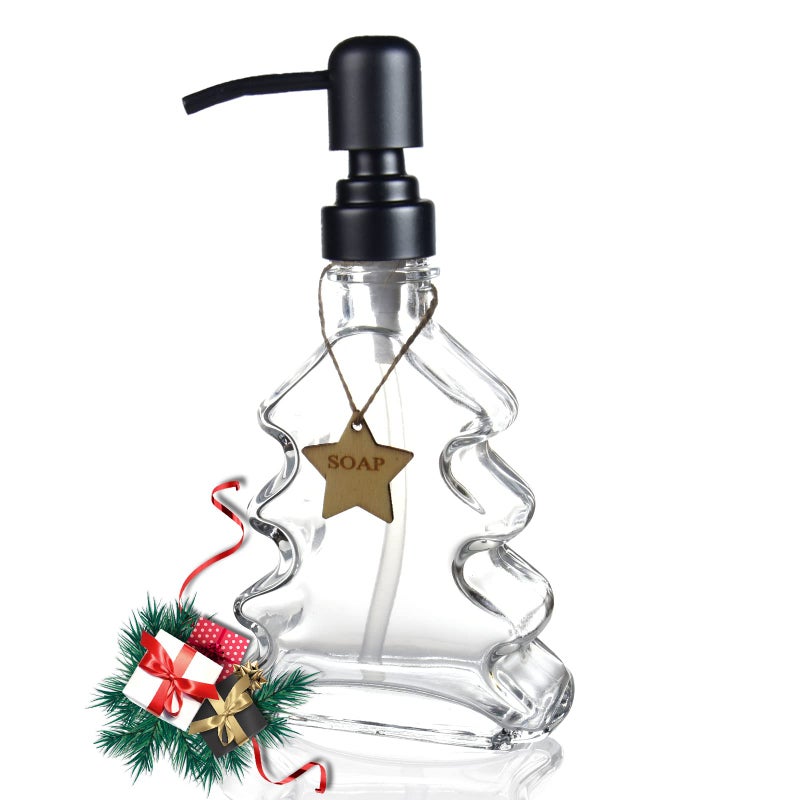 Christmas Tree Soap Dispenser Glass Soap Dispenser with Black 304 Rust Proof Pump Christmas Tree Shaped Great for Xmas Decor Hand Soap Dish Soap Kitchen Bathroom