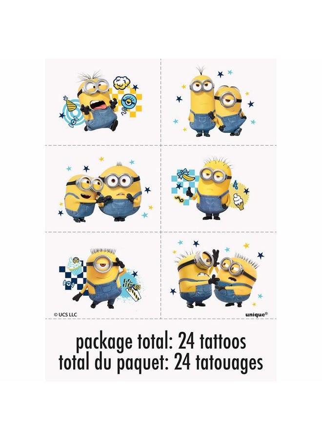 Unique أوراق تاتو ملونة بتصميم مينيونز 2 - 8" × 4.25" (4 أوراق) - مثالية لعيد ميلاد الأطفال والحفلات ذات الطابع الخاص - Image 1