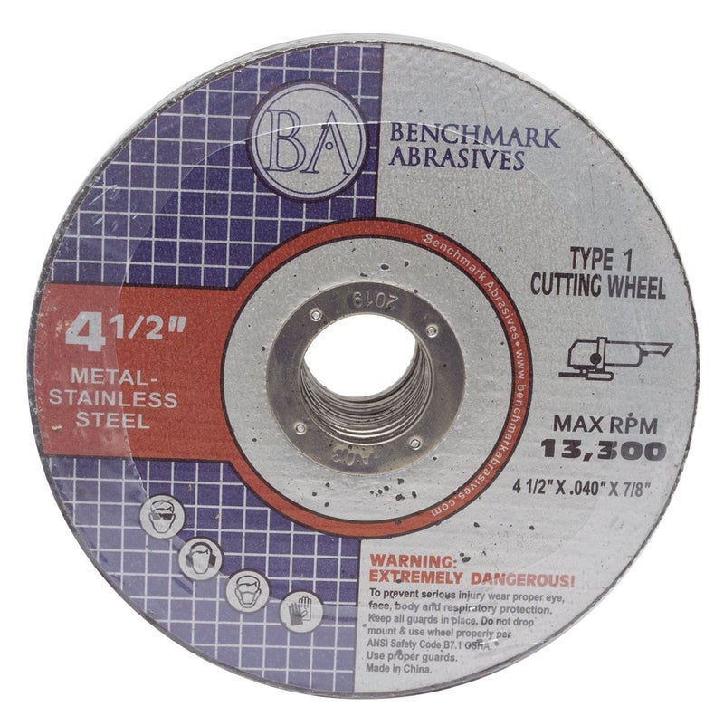 Benchmark Abrasives عجلات قطع طاحونة Benchmark Abrasives 4 1/2 بوصة أكسيد الألمنيوم نوع رقيق 1 قرص قطع طاحونة الزاوية للمعادن والفولاذ المقاوم للصدأ - سمك .040" عمود 7/8"، عجلة قطع طاحونة سريعة - عبوة 25 - Image 1