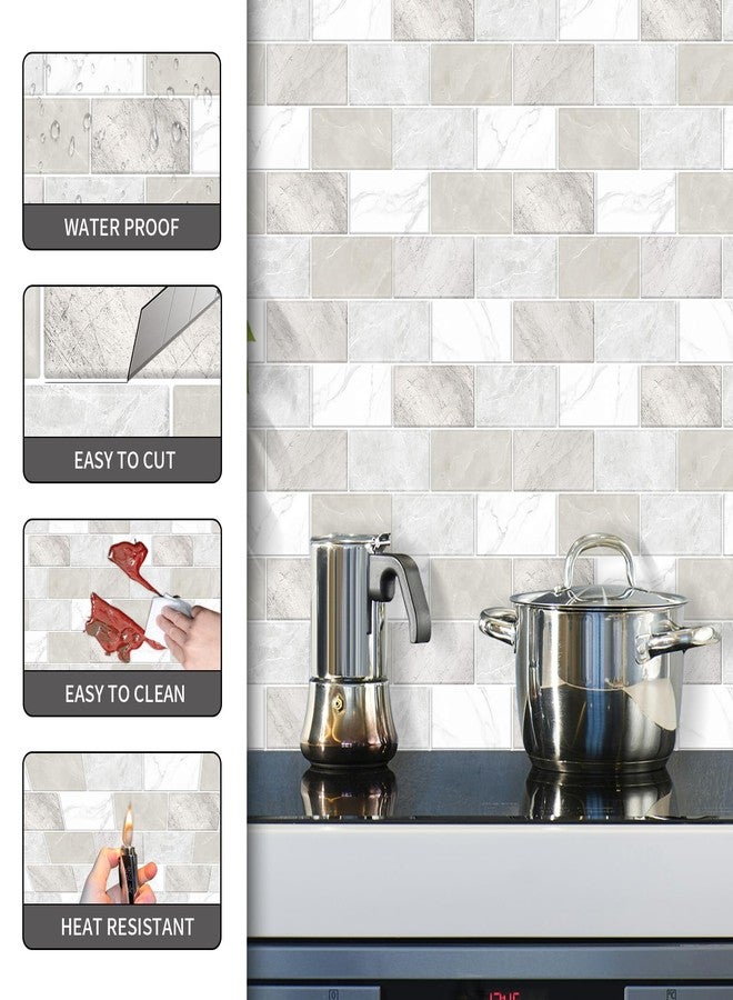 BSABSAQAA 10 Sheets Peel and Stick Backsplash for Kitchen 12"X12" Renter Friendly Backsplash Back Splash Adhesive Subway Wall for Bathroom Tile Sticker Off-White Marble - Image 5