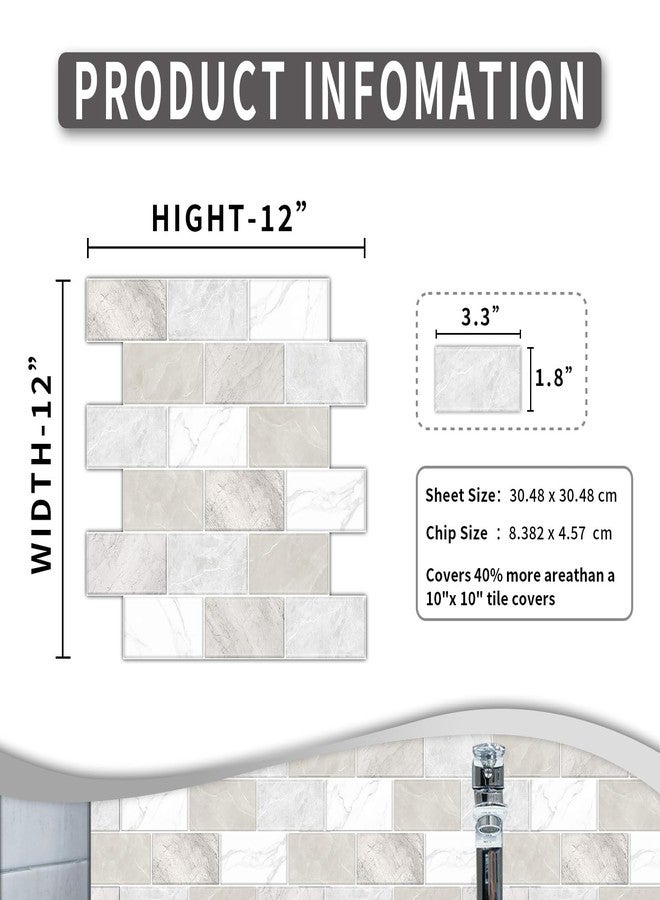 BSABSAQAA 10 Sheets Peel and Stick Backsplash for Kitchen 12"X12" Renter Friendly Backsplash Back Splash Adhesive Subway Wall for Bathroom Tile Sticker Off-White Marble - Image 2