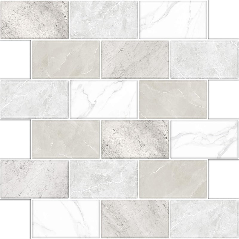 BSABSAQAA 10 Sheets Peel and Stick Backsplash for Kitchen 12"X12" Renter Friendly Backsplash Back Splash Adhesive Subway Wall for Bathroom Tile Sticker Off-White Marble - Image 1