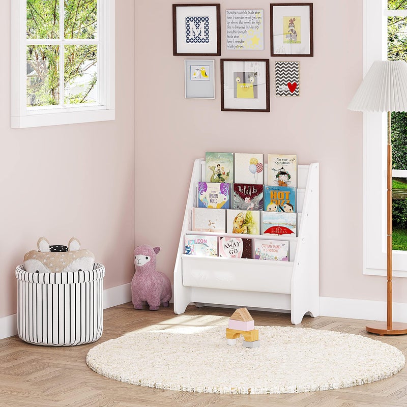 UTEX Kids Bookshelf Storage, Book Shelf for Kids Rooms, 4 Tier Sling Bookshelf for Kids, Toddler, Magazine Book Rack, Children Book Organizer, White - Image 5