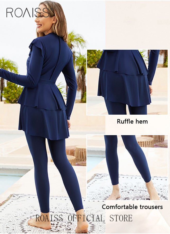 roaiss - 3-Piece Set Women Split Swimsuit Women Long-Sleeved Sun Protection Beach Wear Surf Wear - Image 1