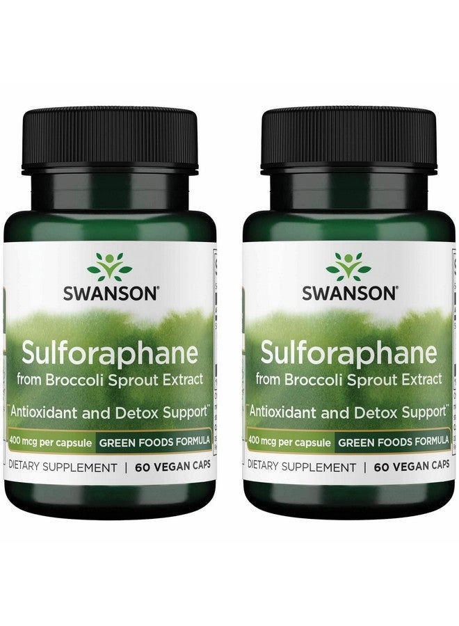 Swanson Sulforaphane - Broccoli Sprout Extract Supporting Cellular, GI Tract, and Liver Health - Natural Supplement Standardized to 0.4% Sulforaphane - (60 Veggie Capsules, 400mcg Each) (2 Pack) - Image 1