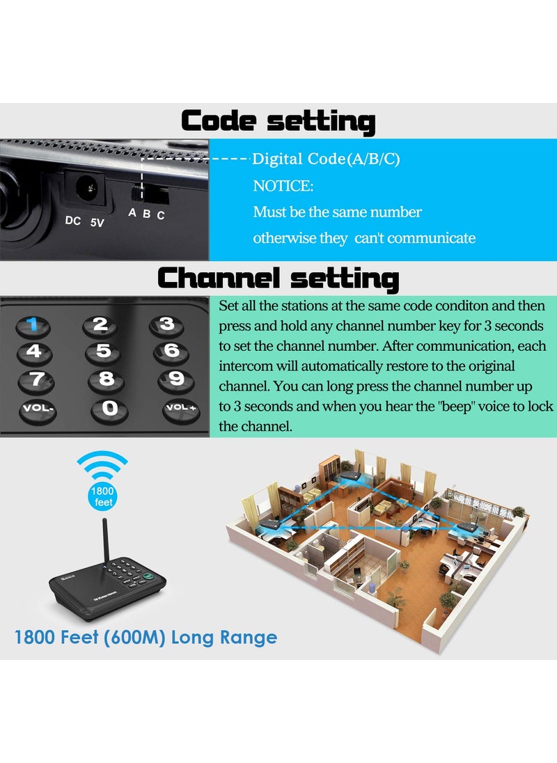 Intercoms Wireless for Home, 5280 Feet Long Range Wireless Intercom System for House, 10 Channels Intercoms System for Business, Room to Room Intercom System with Monitor for Elderly