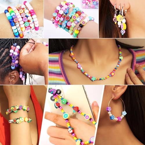 SHOPPOSTREET Bracelet Making Kit for Girls, DIY Friendship Bracelet Craft Kit for Kids Ages 6-12, 24 Style Cute Fun Beads Fruit Flower Animal Cake Butterfly Heart Charms for Jewelry Making for DIY Jewelry Crafts (RAINBOW) - Image 5