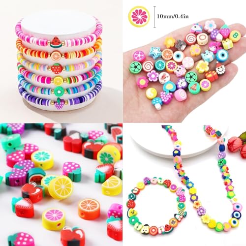 SHOPPOSTREET Bracelet Making Kit for Girls, DIY Friendship Bracelet Craft Kit for Kids Ages 6-12, 24 Style Cute Fun Beads Fruit Flower Animal Cake Butterfly Heart Charms for Jewelry Making for DIY Jewelry Crafts (RAINBOW) - Image 3
