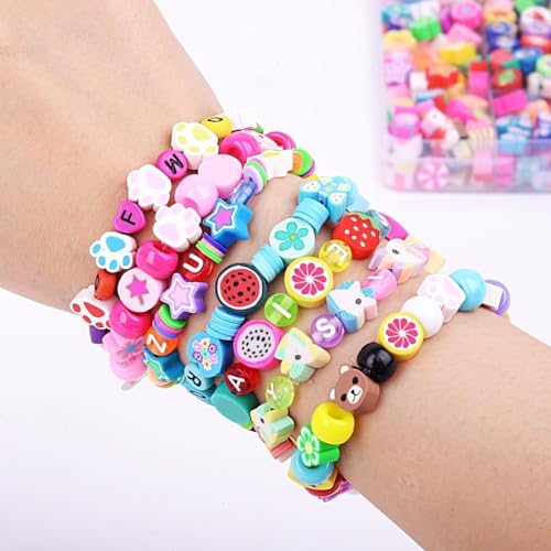 SHOPPOSTREET Bracelet Making Kit for Girls, DIY Friendship Bracelet Craft Kit for Kids Ages 6-12, 24 Style Cute Fun Beads Fruit Flower Animal Cake Butterfly Heart Charms for Jewelry Making for DIY Jewelry Crafts (RAINBOW) - Image 4