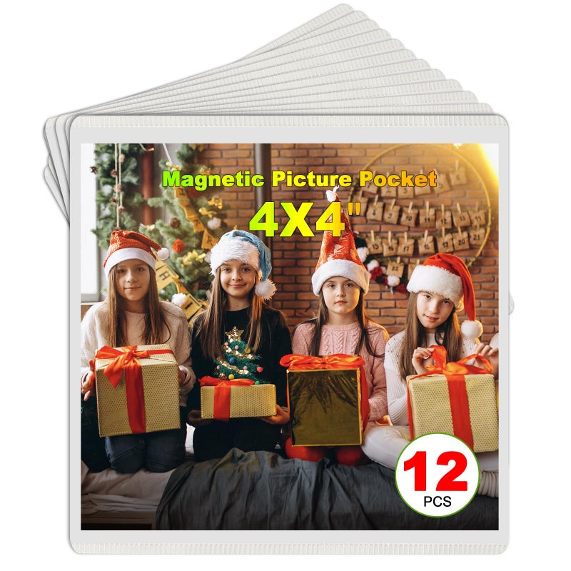 CHUNNIAO White Magnetic Picture Frame 4X4 for Refrigerator,12 Pieces Square Photo Magnets Sleeves for Fridge and Whiteboard,Locker - Image 1