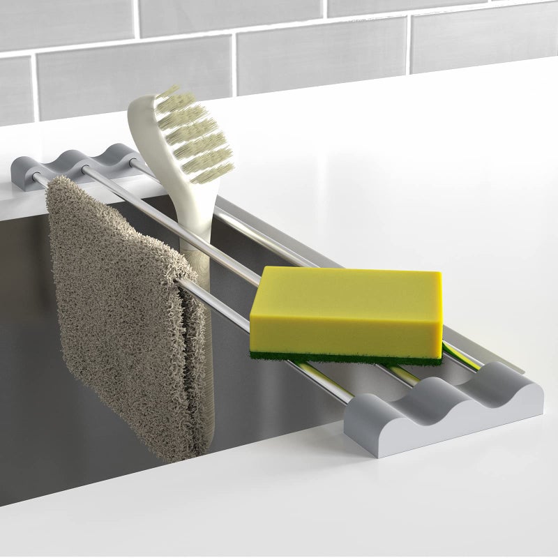 Tomorotec Adjustable OverTheSink Kitchen Rack for Dishcloths Sponges Bottles and Brushes  HeatResistant Stainless Steel with Slim Expandable Design and Multifunctional Silicone Holder