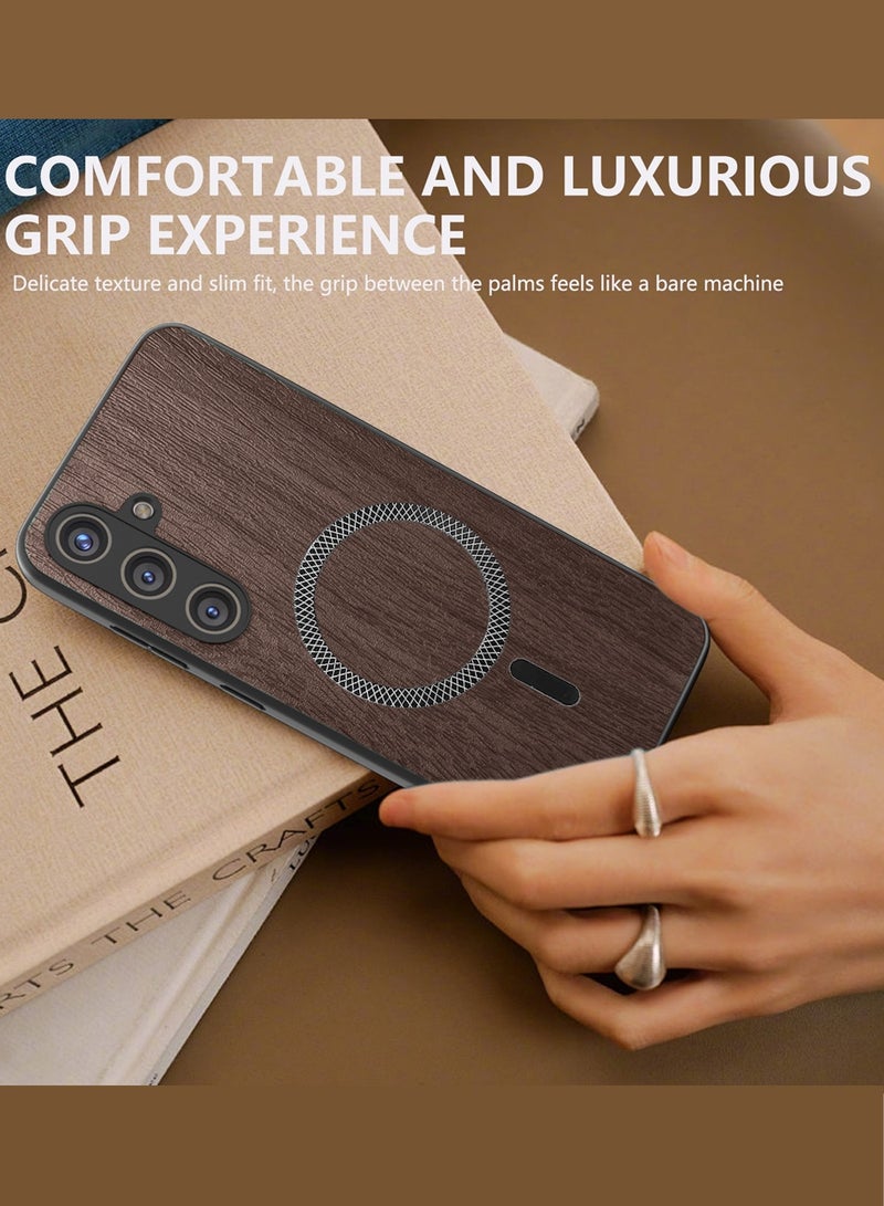 دبليو تيك غطاء خلفي قوي مضاد للصدمات مع مغناطيس Magsafe مصنوع من الخشب لجهاز Samsung Galaxy S25 FE 5G 2025 بنقشة خشب الجوز (MCMPMN) - Image 4