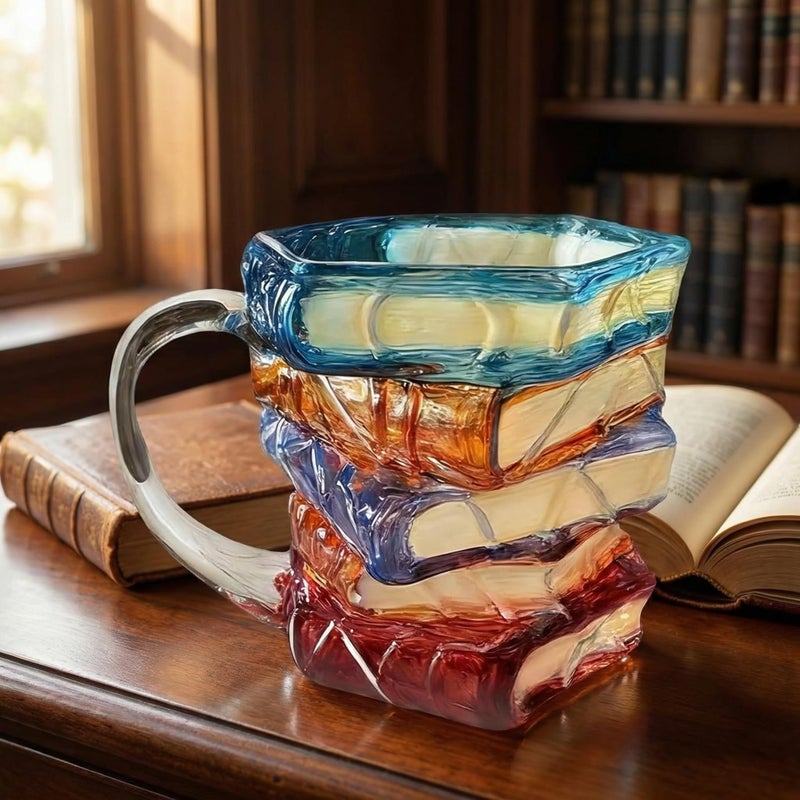 OTTNSA 3D Painted Book Stack Glass Coffee Mug, 12 oz Colorful Heat-Resistant Cup, Christmas & Holiday Gifts for Books Lovers, Readers, Writers, Librarians, Book Club and Bookworm Fans - Image 1