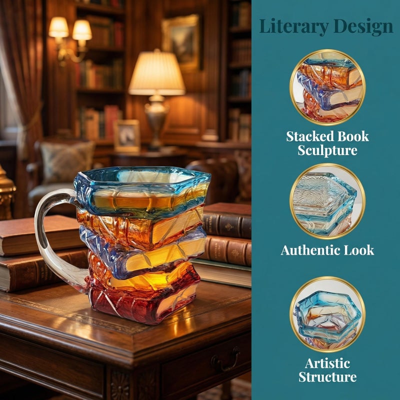 OTTNSA 3D Painted Book Stack Glass Coffee Mug, 12 oz Colorful Heat-Resistant Cup, Christmas & Holiday Gifts for Books Lovers, Readers, Writers, Librarians, Book Club and Bookworm Fans - Image 3