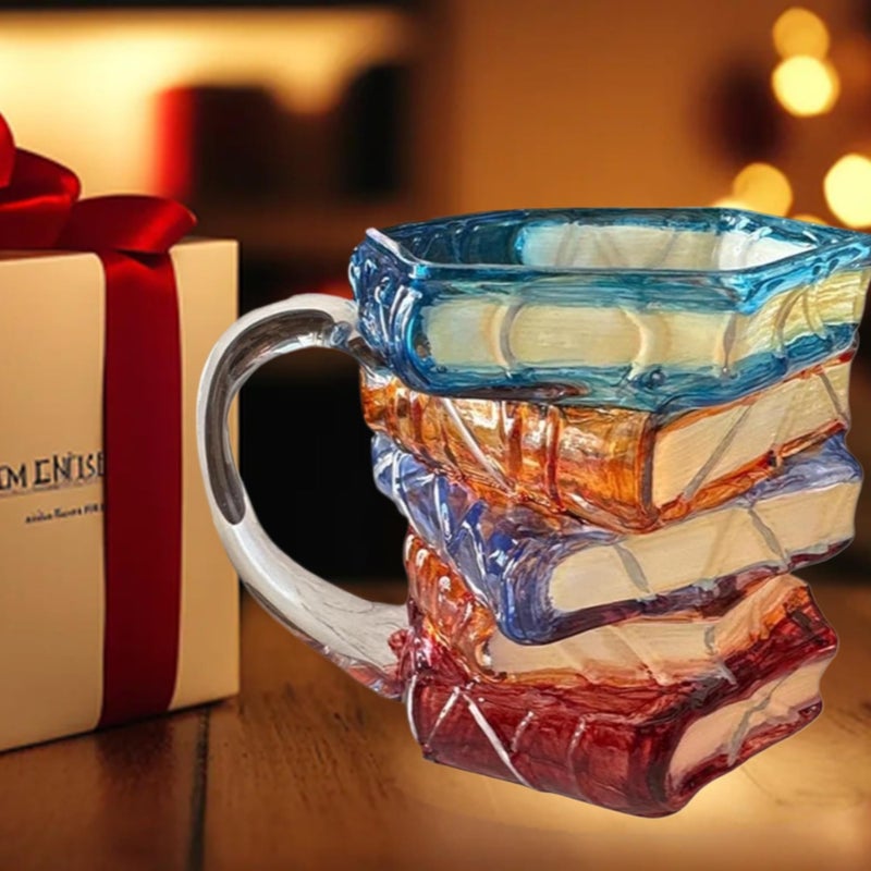 OTTNSA 3D Painted Book Stack Glass Coffee Mug, 12 oz Colorful Heat-Resistant Cup, Christmas & Holiday Gifts for Books Lovers, Readers, Writers, Librarians, Book Club and Bookworm Fans - Image 2