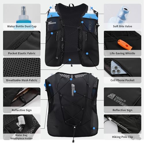 HIGH EXPERIENCE Running Vest Lightweight 4L Trail Hydration Backpack Pack with 2 17oz Soft Flask Jogging Marathon Cycling Hiking for Women Men (Black, Medium) - Image 3
