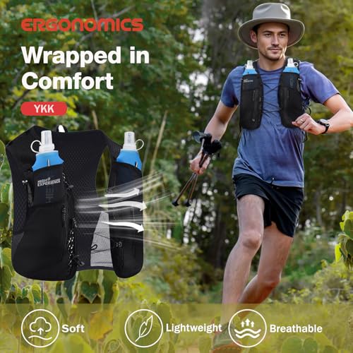HIGH EXPERIENCE Running Vest Lightweight 4L Trail Hydration Backpack Pack with 2 17oz Soft Flask Jogging Marathon Cycling Hiking for Women Men (Black, Medium) - Image 5