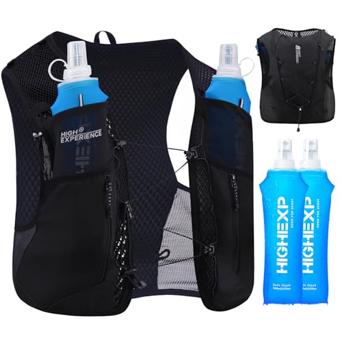 HIGH EXPERIENCE Running Vest Lightweight 4L Trail Hydration Backpack Pack with 2 17oz Soft Flask Jogging Marathon Cycling Hiking for Women Men (Black, Medium) - Image 1