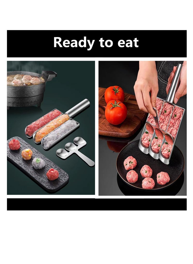 KASTWAVE Stainless Steel Kitchen Triple Meatball Maker, 2024 Creative Meat Baller Scoop Tool with Cutting Spade, DIY Meatball Making Set,Home Cooking Tools, for Meatball Lovers  - Image 5