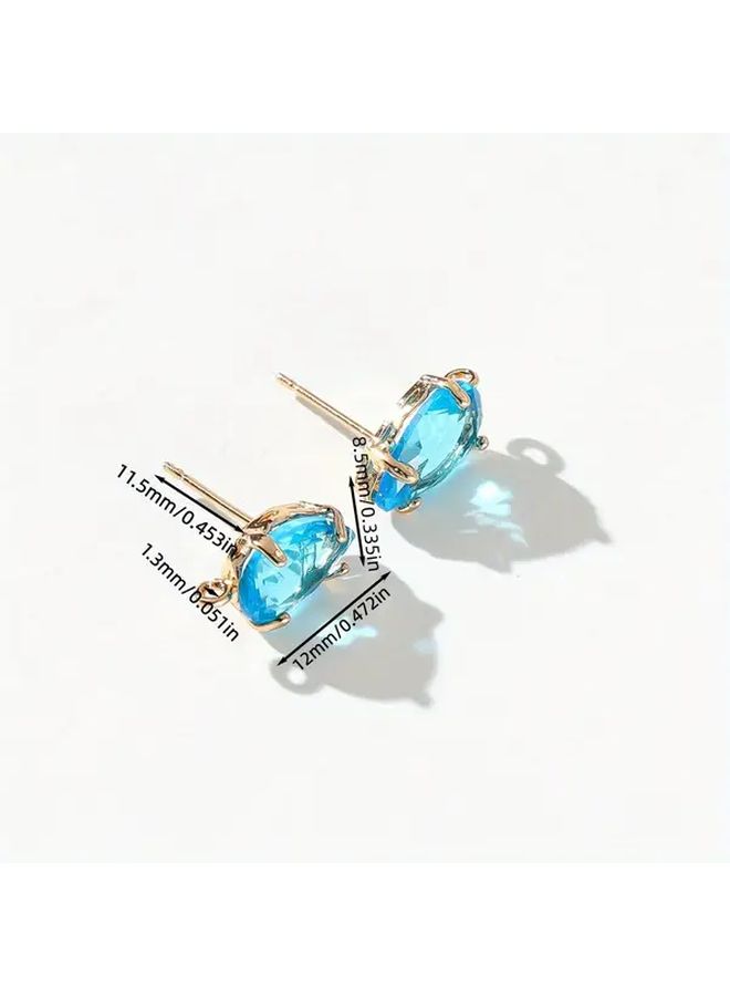 4pcs 18k Golden Plated Light Blue Brass Zirconia Oval Earring Hooks Durable Fashion Findings For Womens Jewelry Making Crafting Elegant Earrings - Image 4