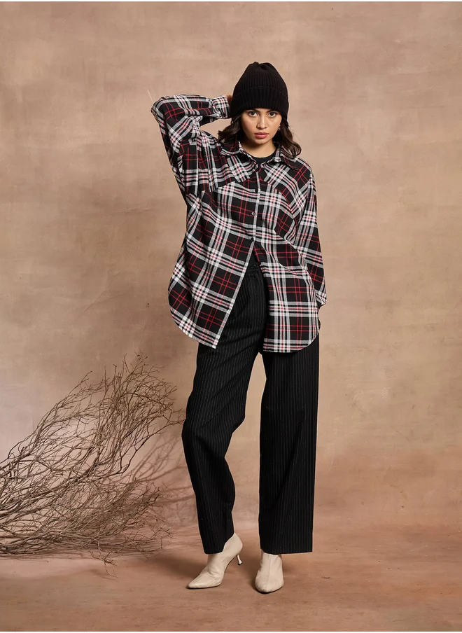 ساسافراس Checked Long Sleeves Oversized Shirt