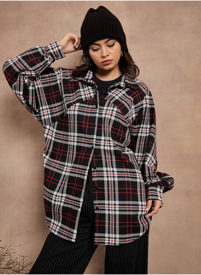 ساسافراس Checked Long Sleeves Oversized Shirt