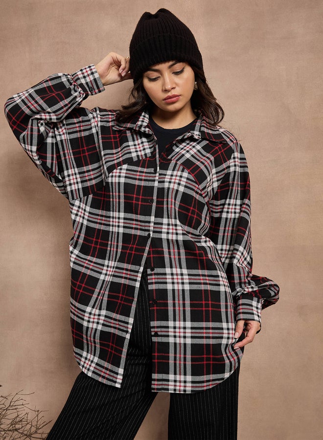 SASSAFRAS Checked Long Sleeves Oversized Shirt  - Image 1