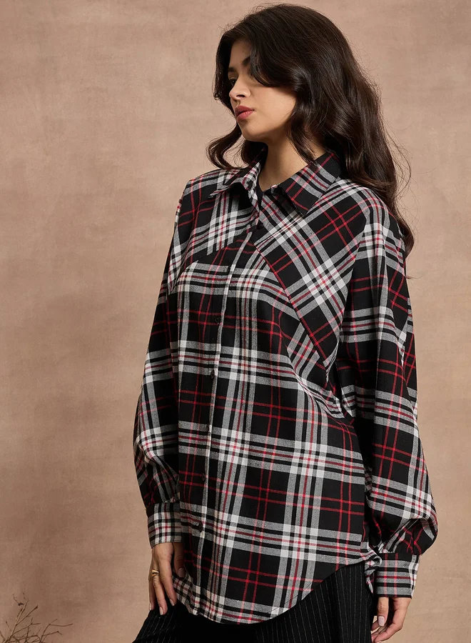 SASSAFRAS Checked Long Sleeves Oversized Shirt