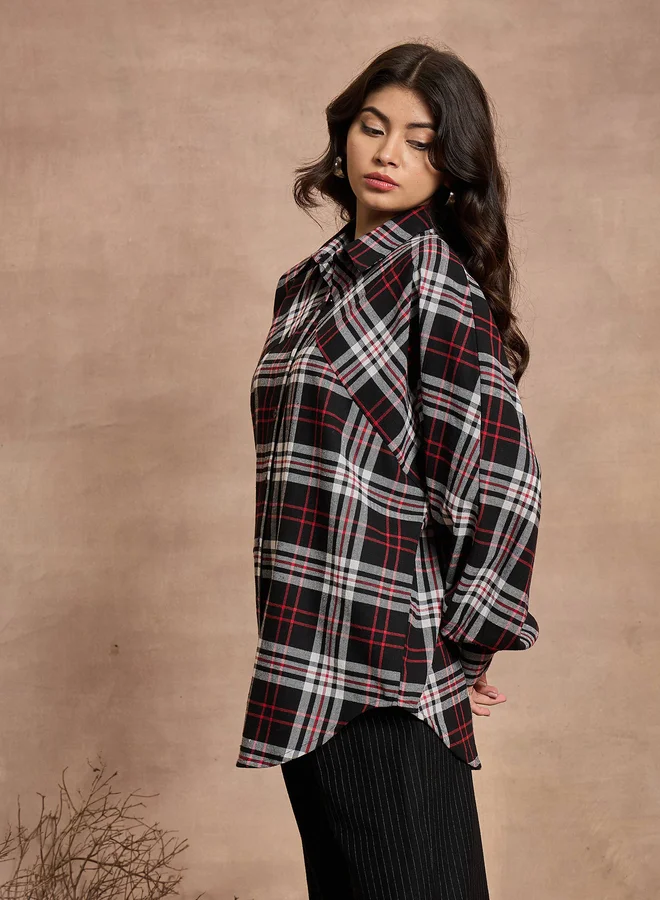 SASSAFRAS Checked Long Sleeves Oversized Shirt