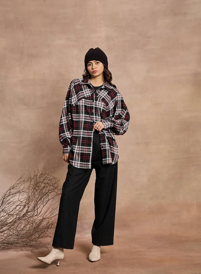 SASSAFRAS Checked Long Sleeves Oversized Shirt