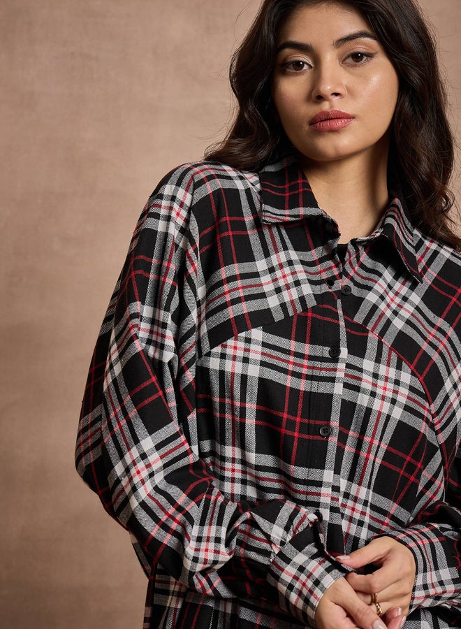 SASSAFRAS Checked Long Sleeves Oversized Shirt  - Image 4