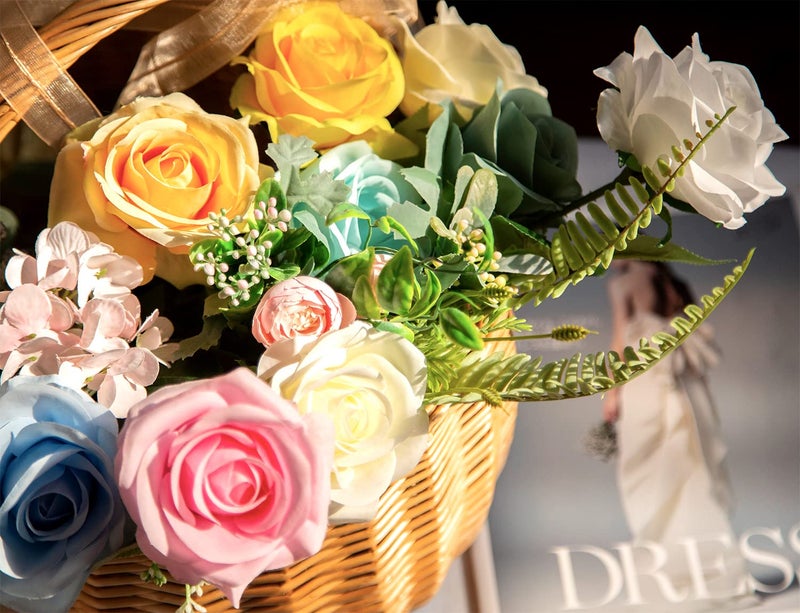 DuHouse 10pcs Fake Roses Artificial Silk Flowers Faux Rose Flower Long Stems Bouquet for Arrangement Wedding Centerpiece Party Home Kitchen Decor(Ivory-White Long Stem) - Image 5