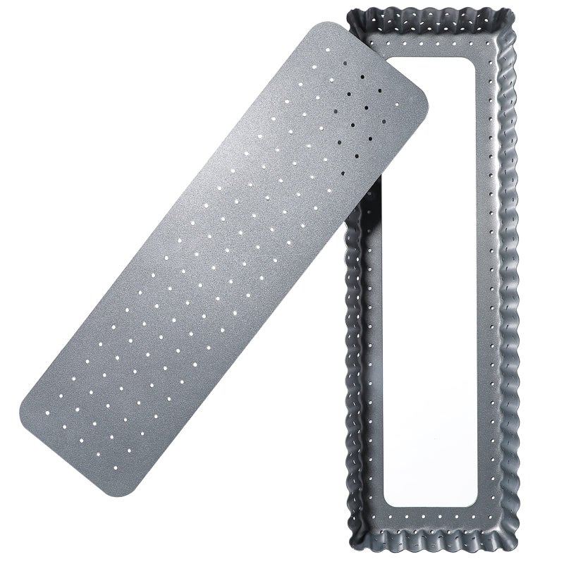 صينية تارت ويبيك بقاع قابل للإزالة 14 بوصة صينية كيش مستطيلة صينية تارت مثقبة صينية خبز غير لاصقة مقرمشة لفطيرة مجعدة بيتزا كيش تارت