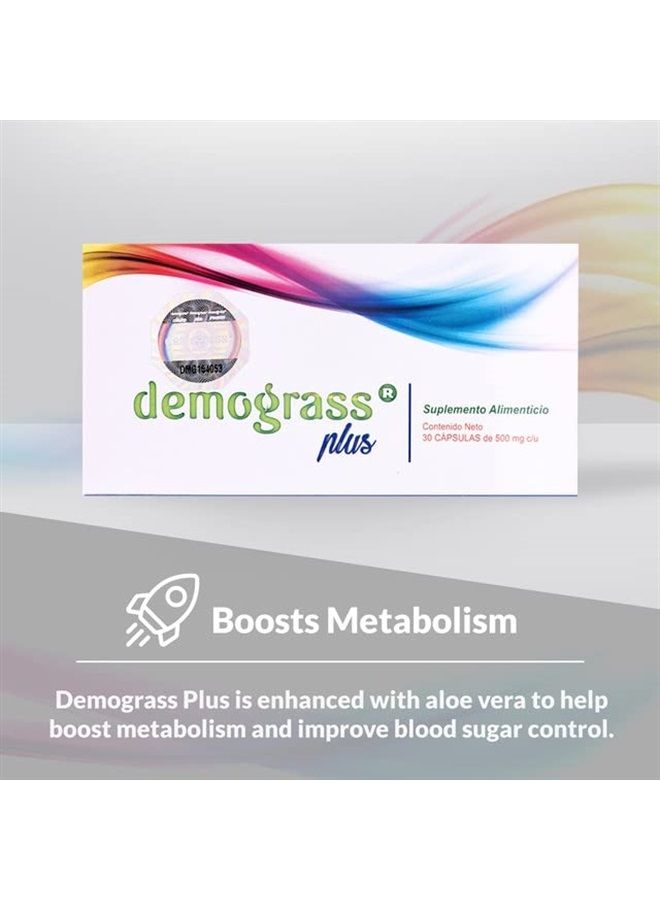 Demograss Plus Aloe Vera Capsules - Dietary Supplement with Aloe Vera, 500 mg, 30 Capsules - Image 1