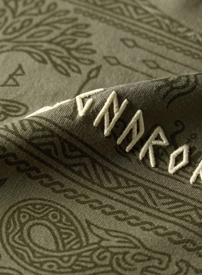 The Souled Store Olive The Souled Store Men Vikings Ragnar Graphic Printed Olive Super Oversized T-Shirts for Men | Best Price UAE