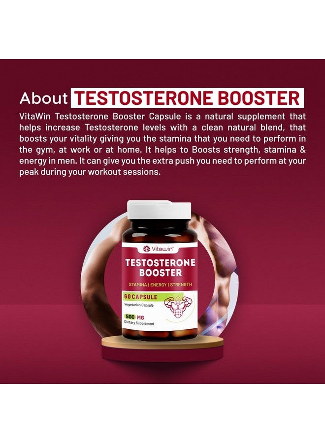 VitaWin Testostrone Booster For Strength, Energy & Stamina, Natural Herbal, 500 mg, Veg - 60 Capsules, Nutrition Supplement - Image 4