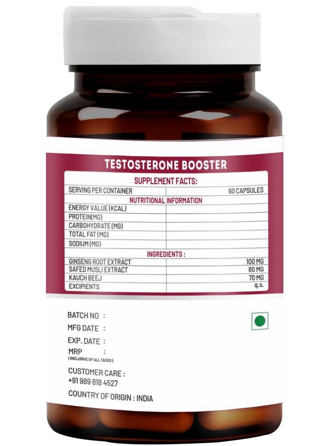 VitaWin Testostrone Booster For Strength, Energy & Stamina, Natural Herbal, 500 mg, Veg - 60 Capsules, Nutrition Supplement - Image 3