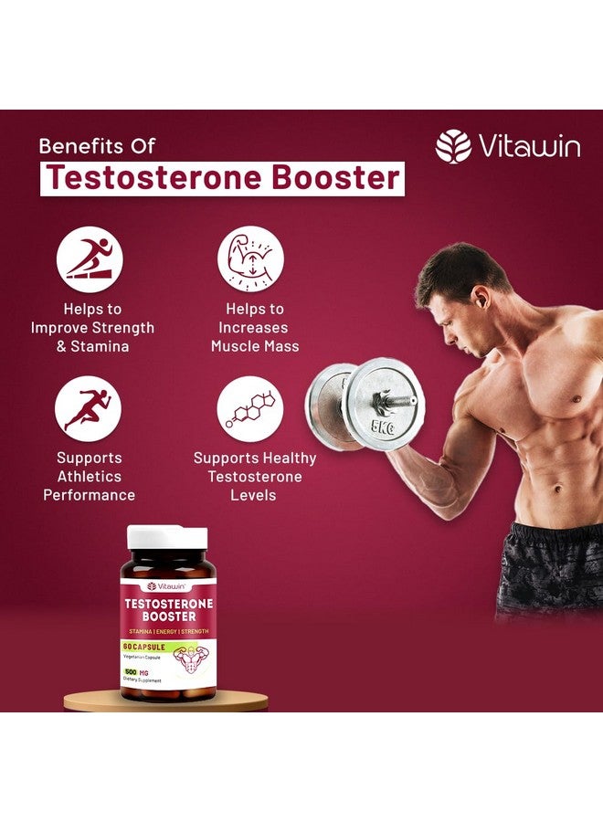VitaWin Testostrone Booster For Strength, Energy & Stamina, Natural Herbal, 500 mg, Veg - 60 Capsules, Nutrition Supplement - Image 5