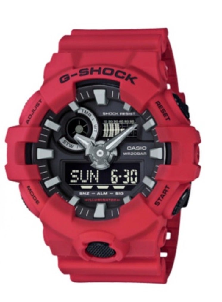 كاسيو ساعة رجلين حمراء رقمية مماثلة من G-shock مقاومة للماء بعمق 200 متر، مع عرض اليوم والتاريخ GA-700-4A - Image 4