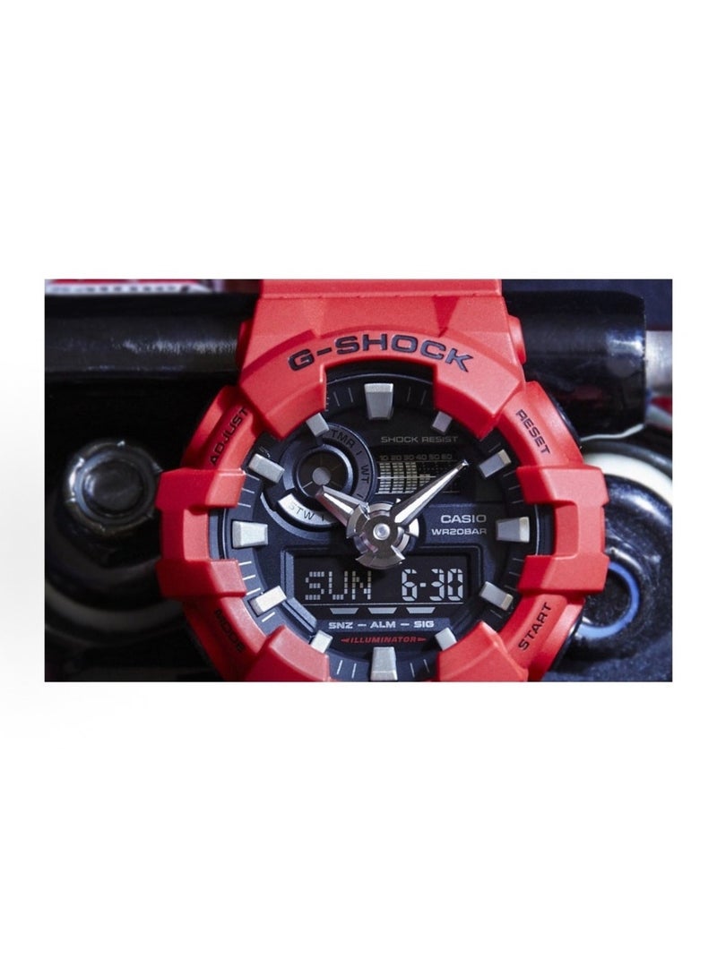 كاسيو ساعة رجلين حمراء رقمية مماثلة من G-shock مقاومة للماء بعمق 200 متر، مع عرض اليوم والتاريخ GA-700-4A - Image 4