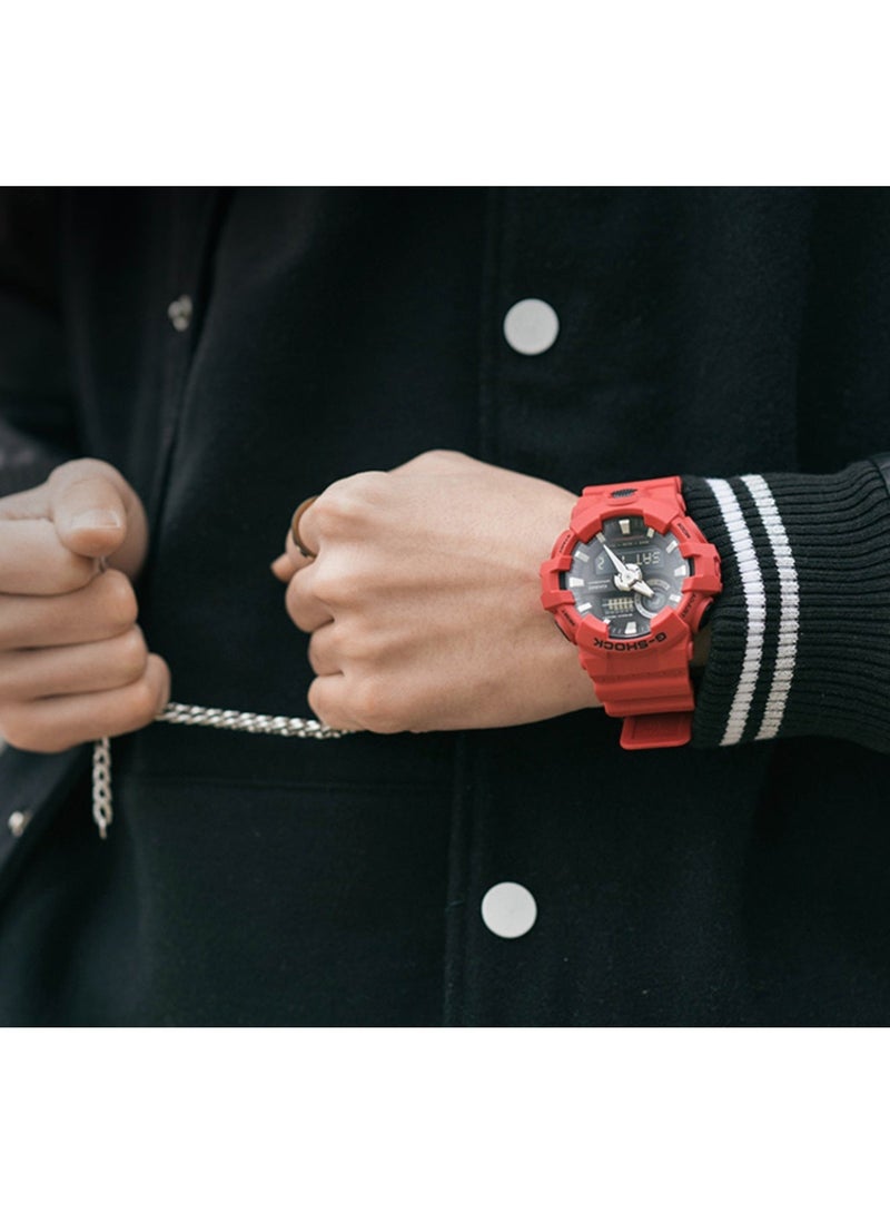 كاسيو ساعة رجلين حمراء رقمية مماثلة من G-shock مقاومة للماء بعمق 200 متر، مع عرض اليوم والتاريخ GA-700-4A - Image 2