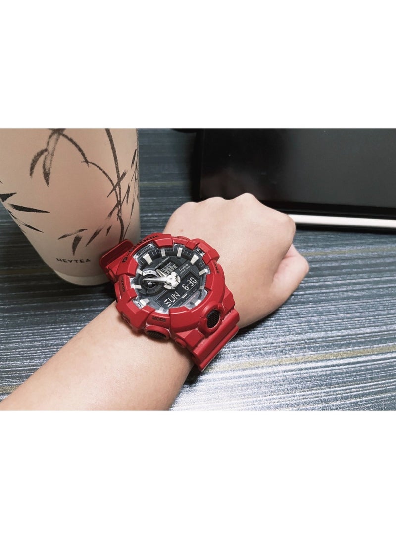 كاسيو ساعة رجلين حمراء رقمية مماثلة من G-shock مقاومة للماء بعمق 200 متر، مع عرض اليوم والتاريخ GA-700-4A - Image 3