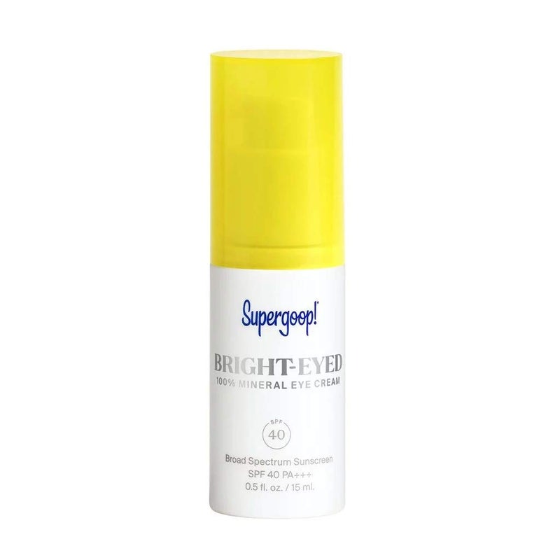 كريم العين المعدني برايت آيد من سوبرغوب 05 أونصة سائلة SPF 40 PA مرطب ومضيء واقي شمس معدني تحت العين لدوائر الظلام والانتفاخ ينشط العيون المتعبة