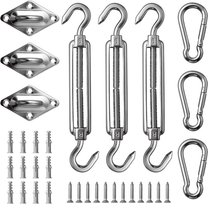 DOEWORKS Shade Sail Hardware Sun Shade Sail Kit 6 Inch Heavy-Duty Stainless Steel Sets for Triangle Shade Sails Outdoor Installation - Image 1