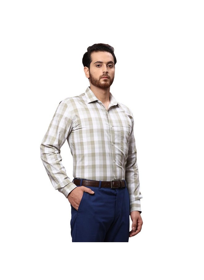 Park Avenue PARK AVENUE Men's Checkered Slim Fit Shirt (PMSX17115-N4_Medium Green 42)  - Image 2