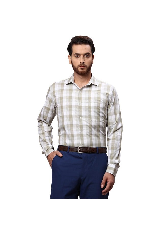 Park Avenue PARK AVENUE Men's Checkered Slim Fit Shirt (PMSX17115-N4_Medium Green 42)  - Image 1