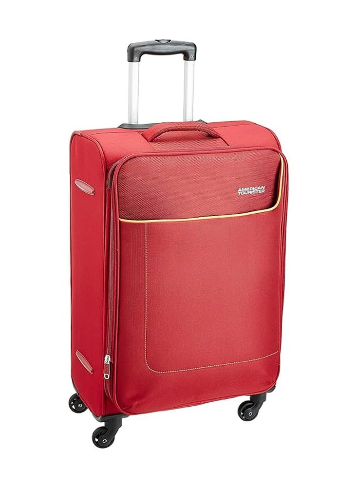 AMERICAN TOURISTER Jamaica Suitcase, Check-In Size 69 cm / 25 inch, 4 Spinner Wheels, Soft Top, 100% Polyester, Maroon|TSA Combination Lock|Expandable|Front Pocket Storage Compartment|Corner Guard|Retractable Aluminum Handle - 3 Years International Warranty - Image 2
