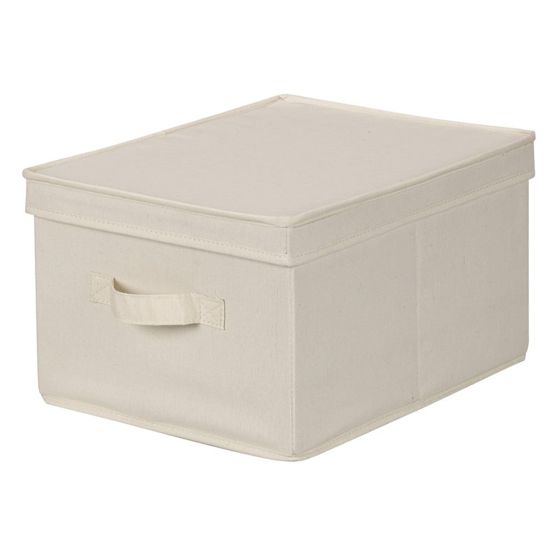 Household Essentials Household Essentials 113 Storage Box with Lid and Handle  Natural Beige Canvas  Large 